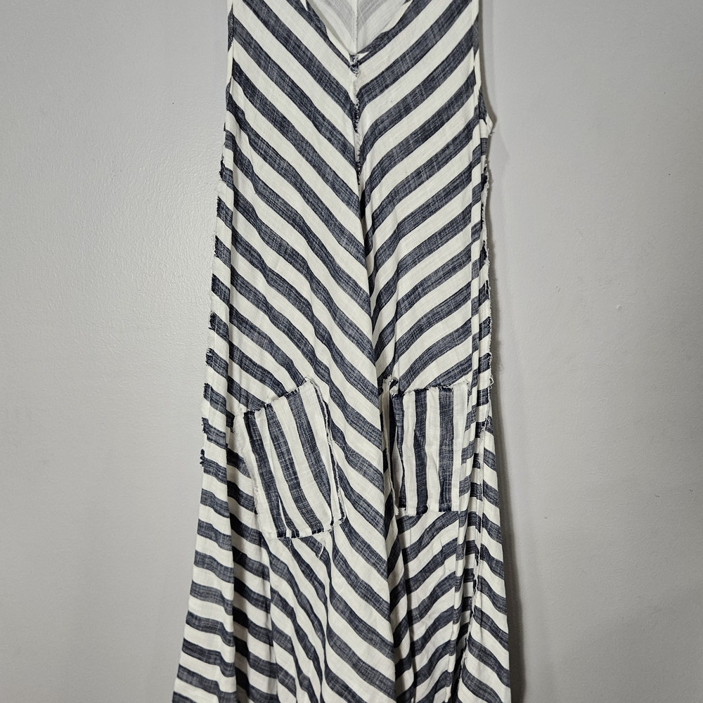Fresh Laundry Maxi Dress Distressed Seams & Chevron-Style Stripe Pattern, Medium